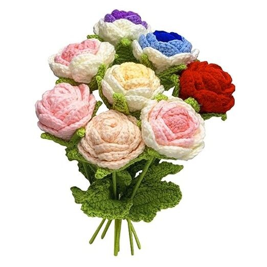 JOONOR 8PCS Hand-Woven Roses,Knitting Crochet Flower Multi(8pcs)