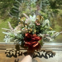 Beautiful Bridal Wedding Bouquet Budget Handmade Faux Flowers Pink Red Brown