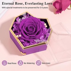 Emibele 5×4.9×3.6 inches, Purple Rose Heart Box + Silver Necklace
