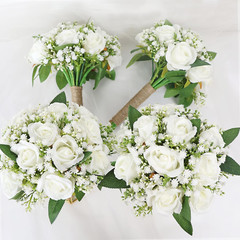 Artificial Bridesmaid Bouquets Set of 6 for Wedding – 7 Inch White Flowers Bouqu