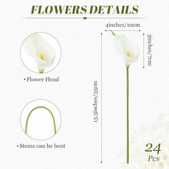 24 Pcs Artificial Flowers Fake Calla Lily Silk Flower Real Touch for White