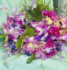 Wedding Silk Flower Hand Tied Bouquet Garden Style Purple Pink Hydrangeas 12×8