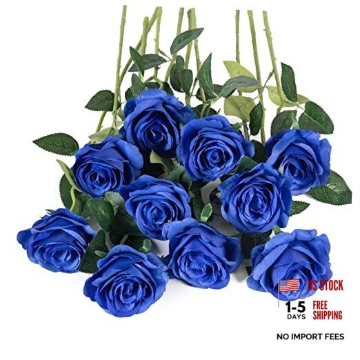 10pcs Silk Roses Artificial Rose Flowers Long Stem for DIY Wedding Royal Blue