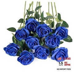 10pcs Silk Roses Artificial Rose Flowers Long Stem for DIY Wedding Royal Blue