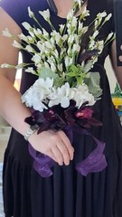 Bridal Bouquet Purple Orchids White Flowers Purple Feathers