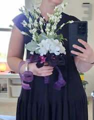 Bridal Bouquet Purple Orchids White Flowers Purple Feathers