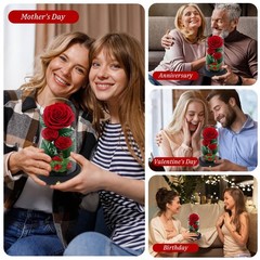 3 Preserved Flowers Roses in Glass Dome for Beauty 7.5 inches, Red