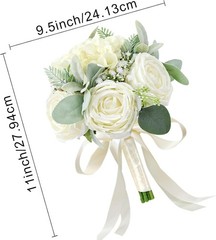 Set of 4 Bridesmaid Bouquets for Wedding – Silk Artificial Ivory Bridesmaid
