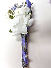 Lavender & White SILK Flower Wrist Corsage & Boutonniere Set. Prom, wedding