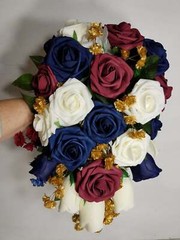 Burgundy Navy Blue Ivory Rose Bridal Wedding Bouquet Accessories