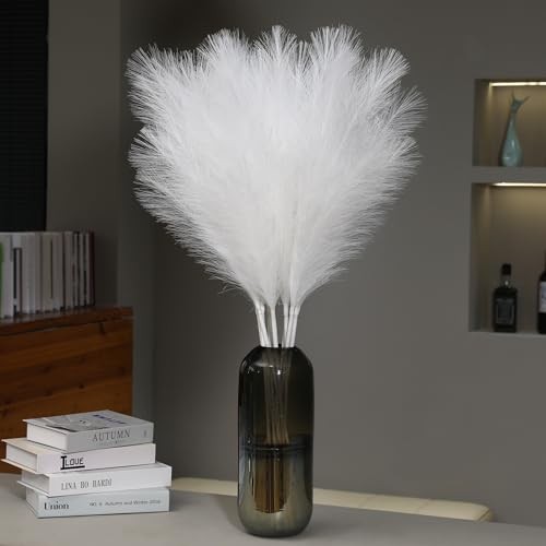 9 Stems Faux Pampas Grass – 38 Inch Tall Artificial Pompous Grass Decor, White