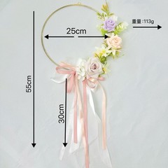 Artificial Rose Floral Hoop Wreath 25x55cm for Porch Festival Indoor Outdoor