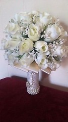 PEARLS AND MORE PEARLS ROSE WEDDING BOUQUET- IVORY/SILVER -2 PEARL BROOCHES