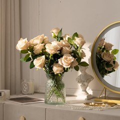 PCS Roses Velvet Realistic Artificial Flowers with Bendable Stems 48 Champagne