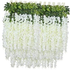 Artificial Wisteria Hanging Flowers Fake Wisteria Flower Garland Silk 36 White
