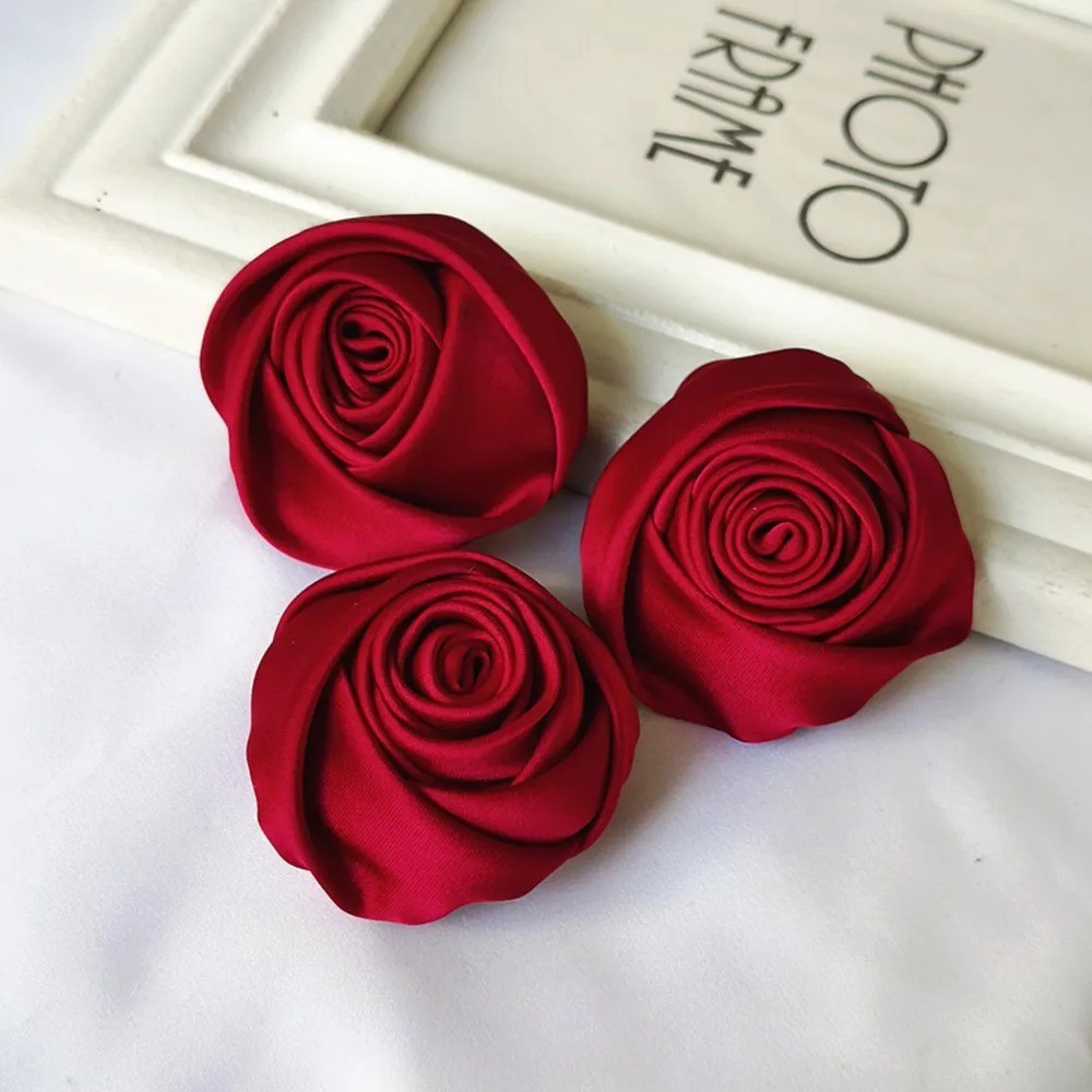 5pcs Satin Ribbon Rose Flowers DIY Wedding Bridal Bouquet Dress Decor