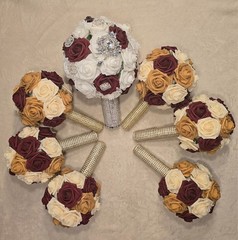 Bridal Party Set: Bride/Bridesmaid Bouquets, Boutonniers, and flower girl basket
