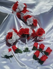 12 Pc Red & White Wedding Bouquet Set, Bouquet Package, Cascade, Red,White Roses