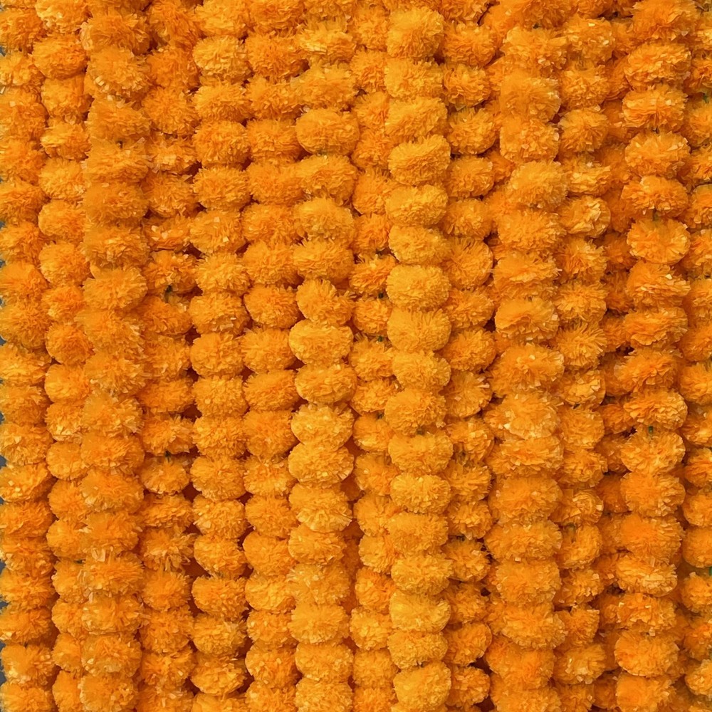 Krati Exports 5 PC – 5 feet Marigold Garland 5, Golden Yellow (Light Orange)