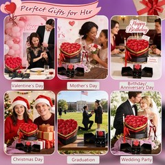 Gifts for Women Artificial Forever Flowers Box & Preserved Roses Red,silver