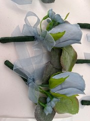 NEW – Lot of 9 Dusty Blue – Rose – Wedding Boutonnieres – Qty 9 with Pearl Pins
