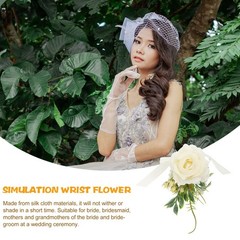2Pcs Reusable White Wrist Flower Bracelets Rustic Wedding Decoration Accessory