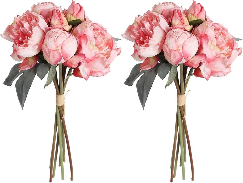Pink Peonies Artificial Flowers 2 Bouquets Vintage Fake Peonies 14Pcs Heads Silk