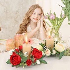 Valentines Red Roses Candle Rings Wreaths Artificial Flowers Wedding