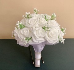 Large rose and baby breath bridal bouquet..you pick colors