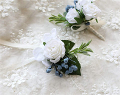 Rose Wedding Wrist Corsage and Boutonniere Set Party Prom Hand Ribbon Flower Sui