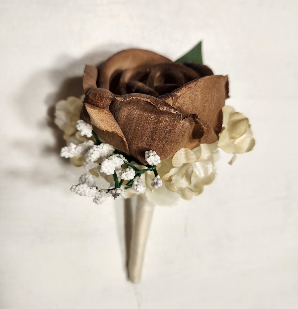 Brown Ivory Rose Calla Lily Sola Wood Bridal Wedding Bouquet Accessories