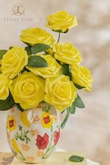 Yellow Flowers Artificial Rose 25pcs Realistic Fake Roses for Canary Yellow