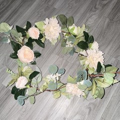 Artificial Garland – Pink Roses & Dahlias, White Flowers, Green Leaves, Wedding