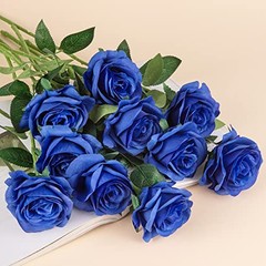10pcs Silk Roses Artificial Rose Flowers Long Stem for DIY Wedding Royal Blue