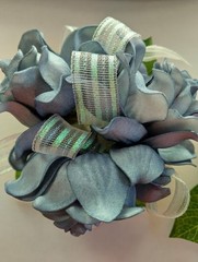 Handmade gardenia wrist corsage and boutonniere Set (wedgewood blue)