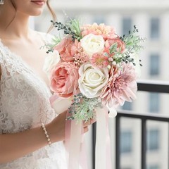 Wedding Bouquets for Bride Bridesmaid 8.5 Inch Dusty Artificial Roses Pink