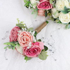 Elegant Set of 8 Pink & White Bridesmaid Bouquets for Weddings