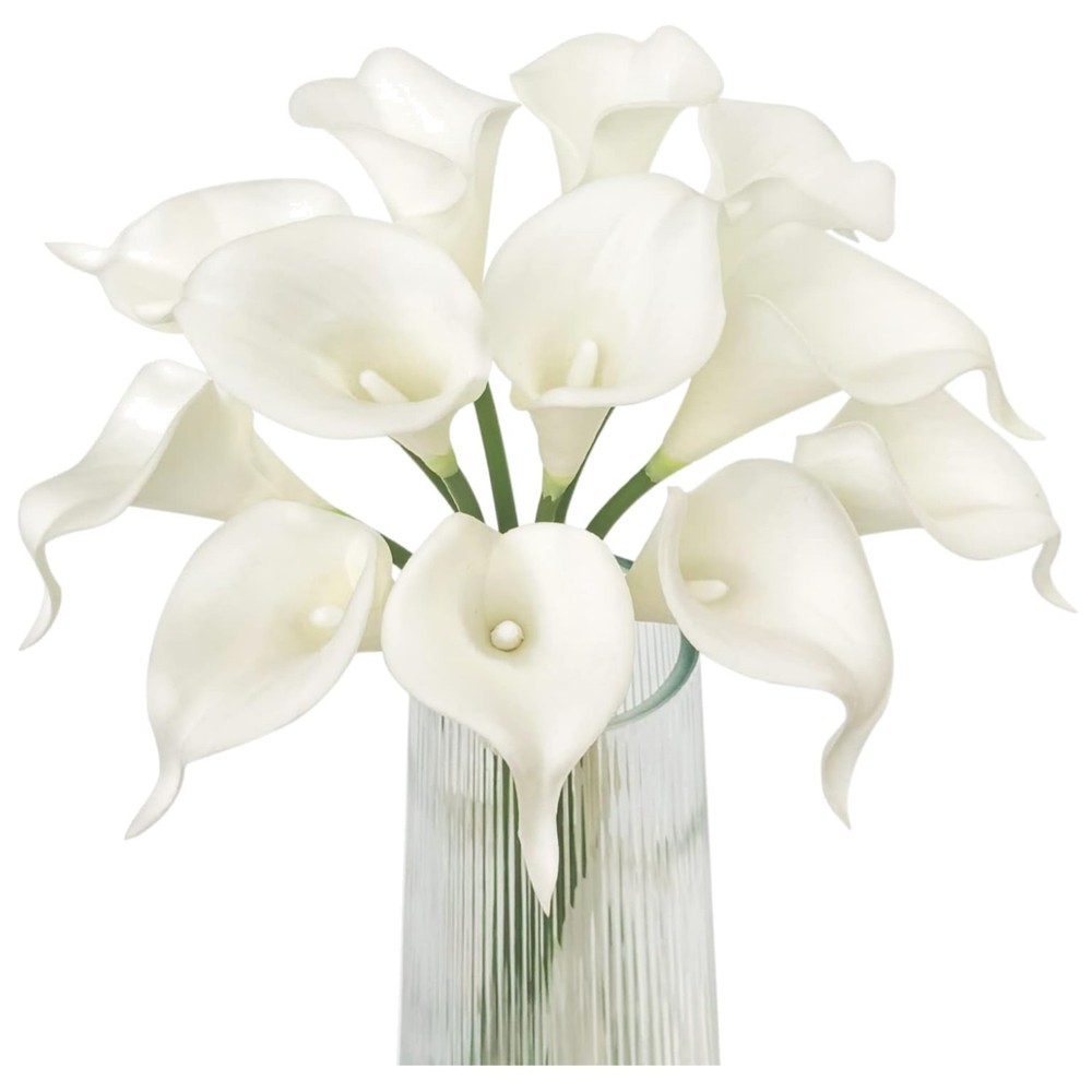 White Artificial Calla Lily 12Pcs Realistic Flowers Bouquet | Wedding Bride S…