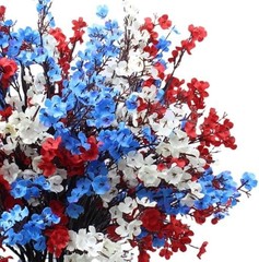 DoubleWood 4 of July Decor Artificial Flowers Indoor, 10PCS Red White and Blu…