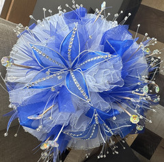 Artificial Blue White Wedding Door Hanger Wreath, Ribbon & Crystal Beads Floral