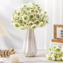 48 Pcs Ranunculus Artificial Flower,Real Touch Peonies Artificial White,green