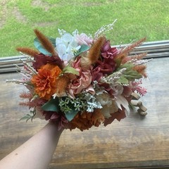 Beautiful Bridal Wedding Bouquet Budget Handmade Faux Floral Orange Purple Pink