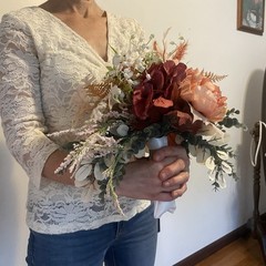 Bridal Wedding Bouquet Hand made Budget Friendly Faux Flowers Red Orange Fall