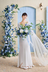 Dusty Blue Wedding Bouquets for Bride, Blue and White Bridal Bouquets for Bride,