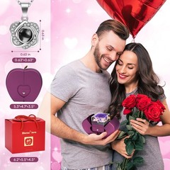 Preserved Real Rose Necklace 4.5 x 6.2 x 5.5 inches, Purple/Heart