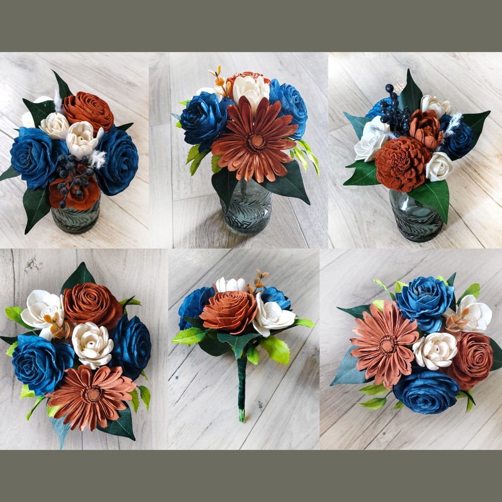 Burnt Orange Wedding Centerpieces for Jars Navy Blue Sola Wood Flower Bouquets