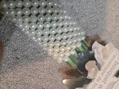 faux pearl flower boquet white wedding wrap, 3.5″ long, stretches, beaded