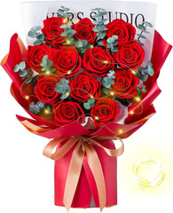 Flower Bouquet 12-Piece Red Preserved Roses Bouquet with Led Lights Gift for Wom