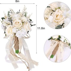 Artificial Rose Bridal Bouquet Ribbon Beaded Wedding Handheld Prop Decoration