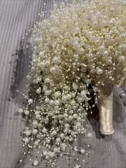 Ivory Pearl Waterfall Bridal Bouquet: Cascading Wedding Bouquet and Pearl Vale